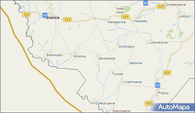 mapa Jakubowice gmina Branice, Jakubowice gmina Branice na mapie Targeo