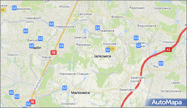 mapa Jankowice gmina Świerklany, Jankowice gmina Świerklany na mapie Targeo