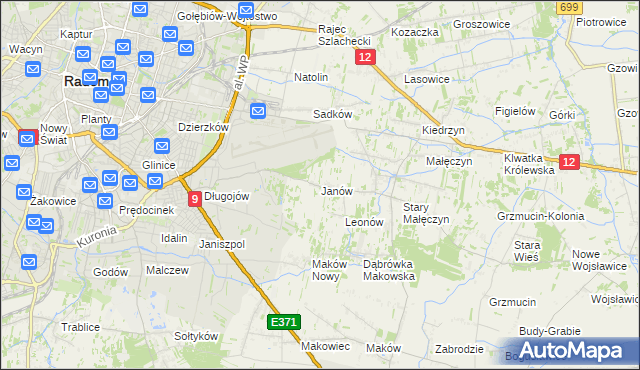 mapa Janów gmina Skaryszew, Janów gmina Skaryszew na mapie Targeo