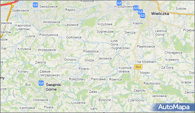 mapa Janowice gmina Wieliczka, Janowice gmina Wieliczka na mapie Targeo