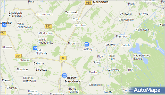 mapa Jaślany, Jaślany na mapie Targeo