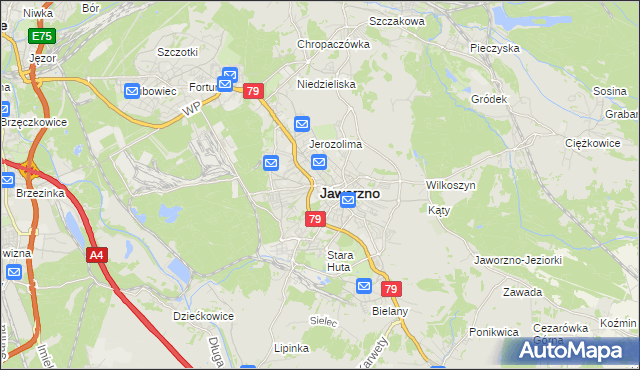 mapa Jaworzno, Jaworzno na mapie Targeo