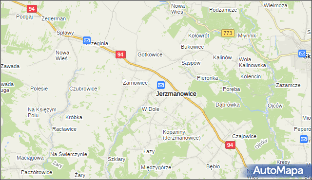 mapa Jerzmanowice gmina Jerzmanowice-Przeginia, Jerzmanowice gmina Jerzmanowice-Przeginia na mapie Targeo