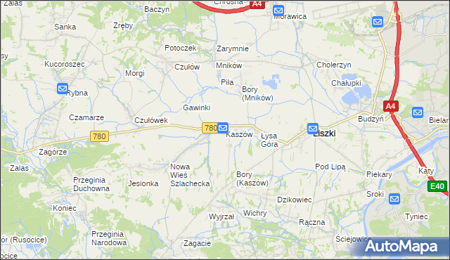 mapa Kaszów gmina Liszki, Kaszów gmina Liszki na mapie Targeo