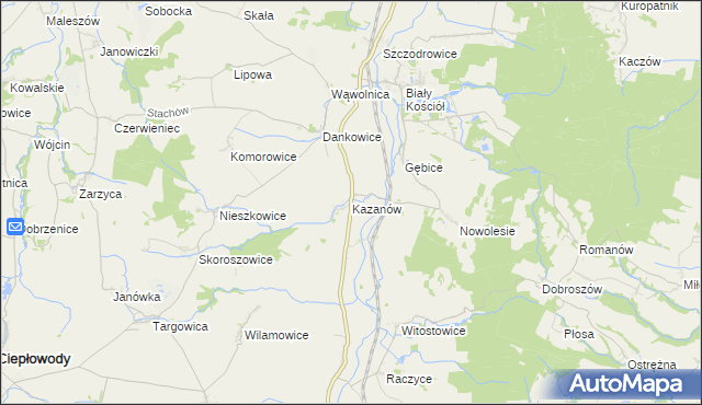 mapa Kazanów gmina Strzelin, Kazanów gmina Strzelin na mapie Targeo