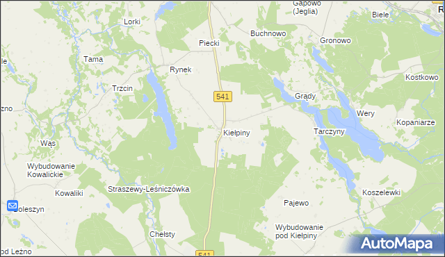mapa Kiełpiny gmina Lidzbark, Kiełpiny gmina Lidzbark na mapie Targeo