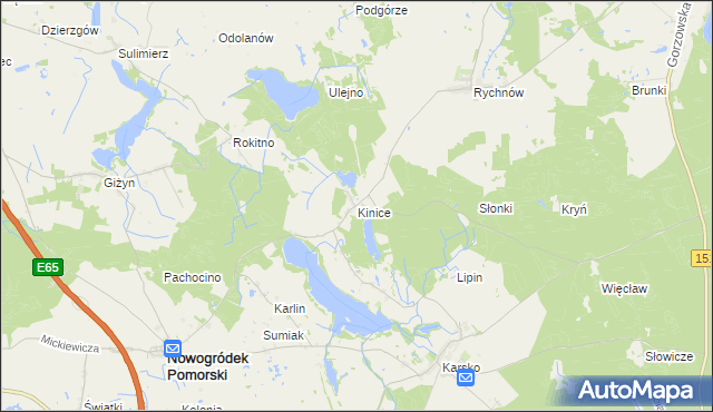mapa Kinice gmina Nowogródek Pomorski, Kinice gmina Nowogródek Pomorski na mapie Targeo