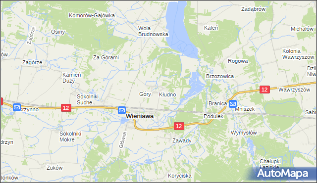 mapa Kłudno gmina Wieniawa, Kłudno gmina Wieniawa na mapie Targeo