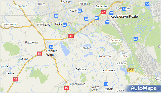 mapa Kobylice gmina Cisek, Kobylice gmina Cisek na mapie Targeo