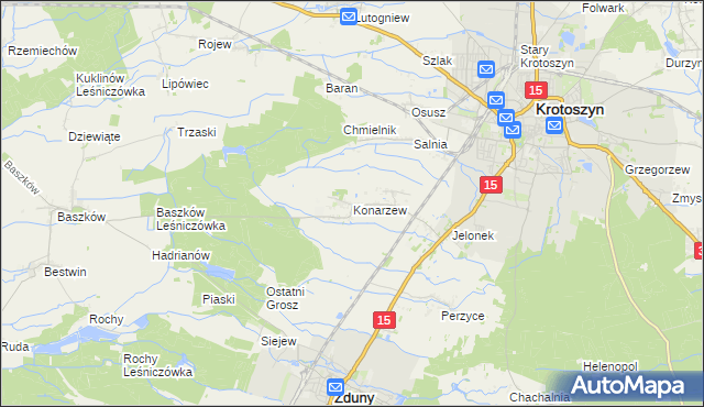 mapa Konarzew gmina Zduny, Konarzew gmina Zduny na mapie Targeo