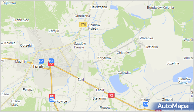 mapa Korytków gmina Turek, Korytków gmina Turek na mapie Targeo