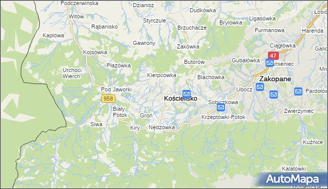 mapa Kościelisko, Kościelisko na mapie Targeo