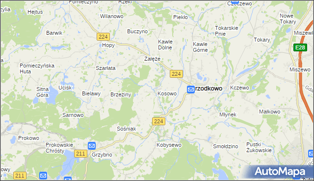 mapa Kosowo gmina Przodkowo, Kosowo gmina Przodkowo na mapie Targeo