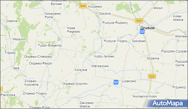 mapa Kozły-Janowo, Kozły-Janowo na mapie Targeo