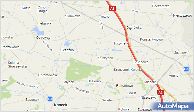 mapa Kruszynek gmina Koneck, Kruszynek gmina Koneck na mapie Targeo