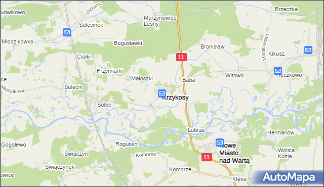 mapa Krzykosy powiat średzki, Krzykosy powiat średzki na mapie Targeo