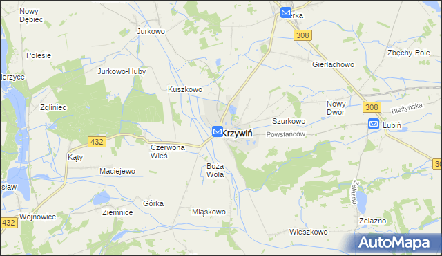 mapa Krzywiń, Krzywiń na mapie Targeo