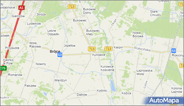 mapa Kurowice gmina Brójce, Kurowice gmina Brójce na mapie Targeo