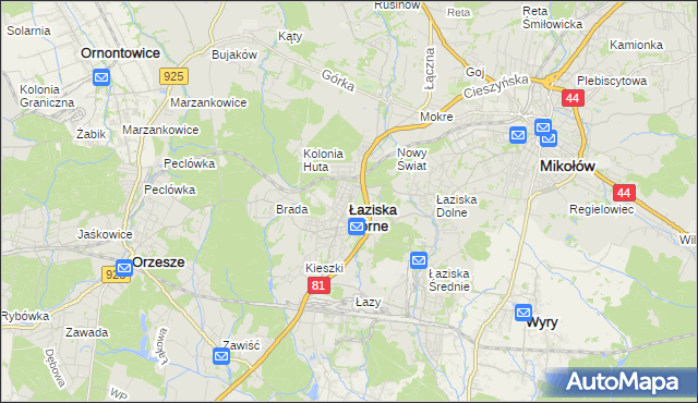 mapa Łaziska Górne, Łaziska Górne na mapie Targeo