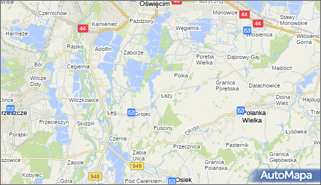 mapa Łazy gmina Oświęcim, Łazy gmina Oświęcim na mapie Targeo