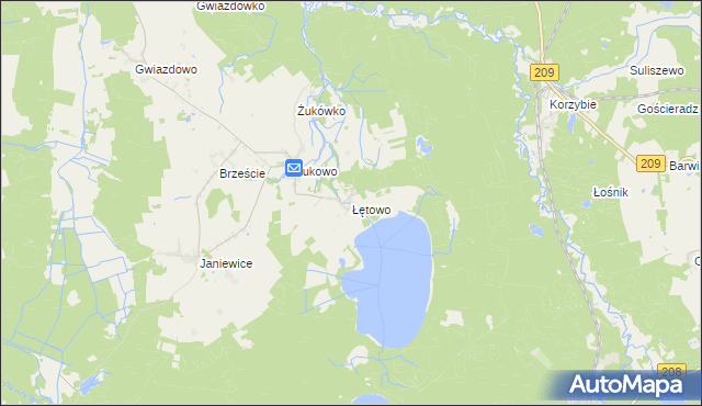 mapa Łętowo gmina Sławno, Łętowo gmina Sławno na mapie Targeo