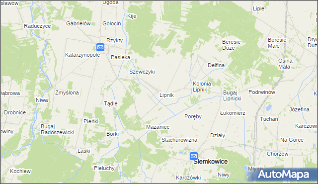 mapa Lipnik gmina Siemkowice, Lipnik gmina Siemkowice na mapie Targeo
