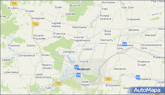 mapa Łobzów gmina Wolbrom, Łobzów gmina Wolbrom na mapie Targeo