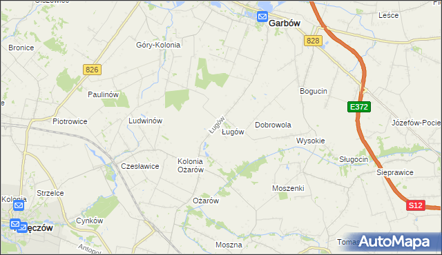 mapa Ługów gmina Jastków, Ługów gmina Jastków na mapie Targeo