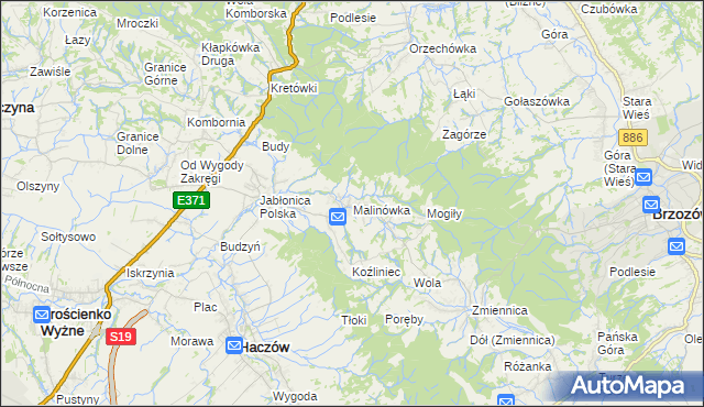 mapa Malinówka gmina Haczów, Malinówka gmina Haczów na mapie Targeo