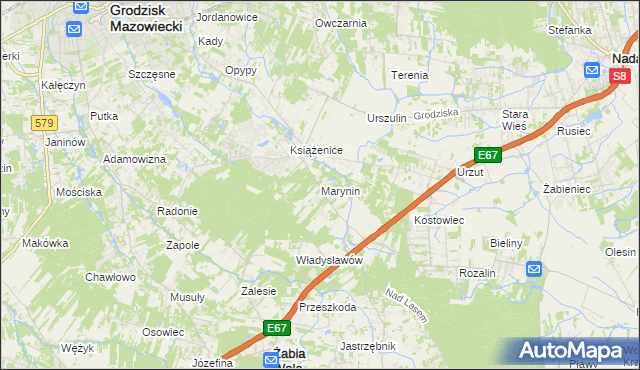 mapa Marynin gmina Grodzisk Mazowiecki, Marynin gmina Grodzisk Mazowiecki na mapie Targeo