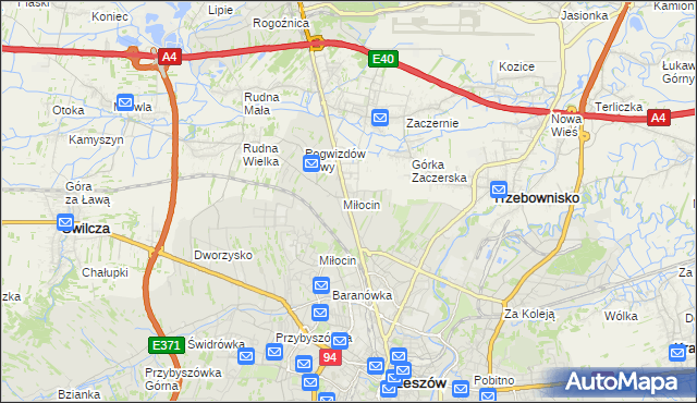 mapa Miłocin gmina Głogów Małopolski, Miłocin gmina Głogów Małopolski na mapie Targeo