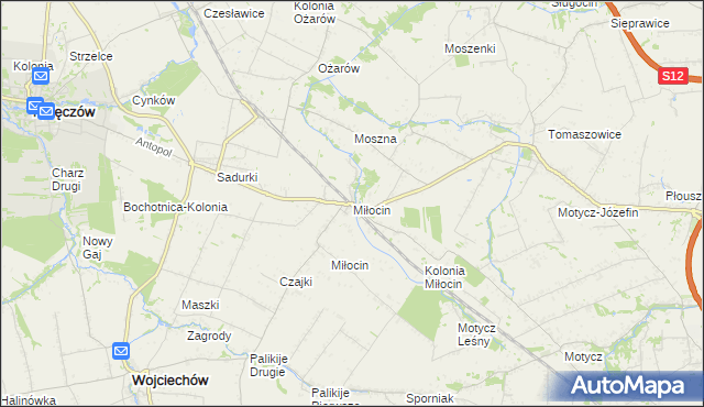 mapa Miłocin gmina Jastków, Miłocin gmina Jastków na mapie Targeo