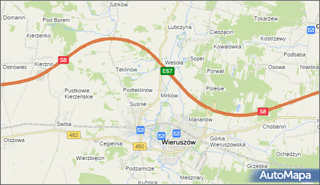 mapa Mirków gmina Wieruszów, Mirków gmina Wieruszów na mapie Targeo