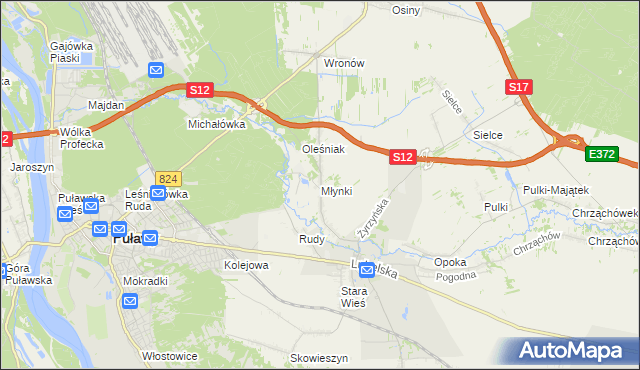 mapa Młynki gmina Końskowola, Młynki gmina Końskowola na mapie Targeo