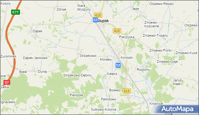 mapa Morawy gmina Stupsk, Morawy gmina Stupsk na mapie Targeo