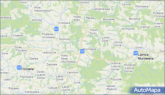mapa Muchówka gmina Nowy Wiśnicz, Muchówka gmina Nowy Wiśnicz na mapie Targeo