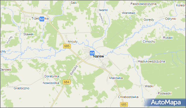mapa Narew, Narew na mapie Targeo