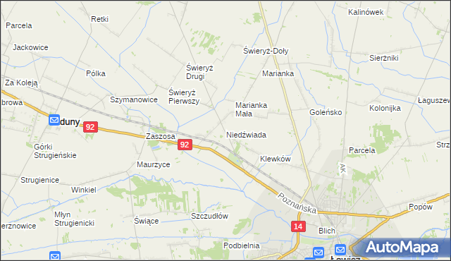 mapa Niedźwiada gmina Łowicz, Niedźwiada gmina Łowicz na mapie Targeo