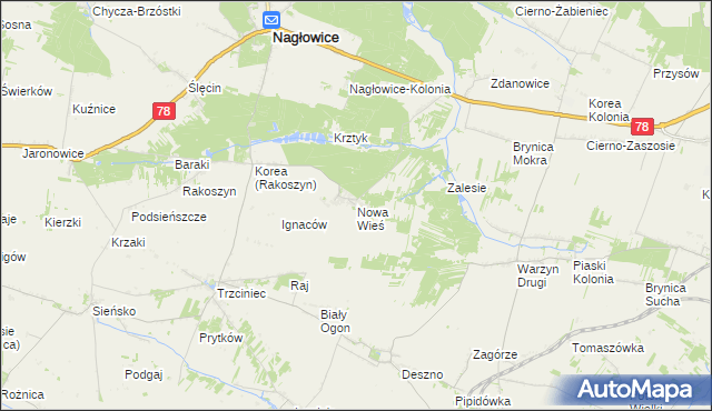 mapa Nowa Wieś gmina Nagłowice, Nowa Wieś gmina Nagłowice na mapie Targeo