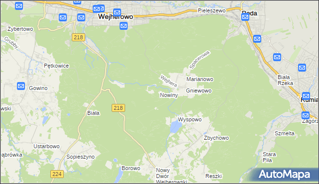 mapa Nowiny gmina Wejherowo, Nowiny gmina Wejherowo na mapie Targeo