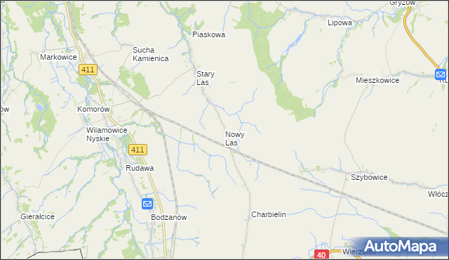 mapa Nowy Las gmina Głuchołazy, Nowy Las gmina Głuchołazy na mapie Targeo