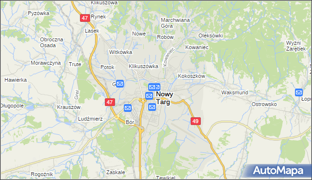 mapa Nowego Targu, Nowy Targ na mapie Targeo
