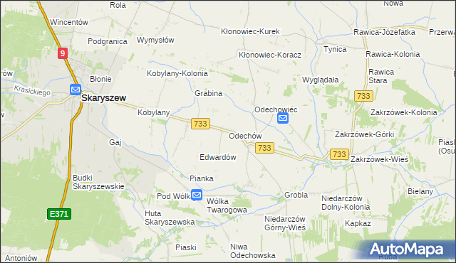mapa Odechów gmina Skaryszew, Odechów gmina Skaryszew na mapie Targeo