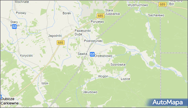 mapa Orzeszkowo gmina Hajnówka, Orzeszkowo gmina Hajnówka na mapie Targeo