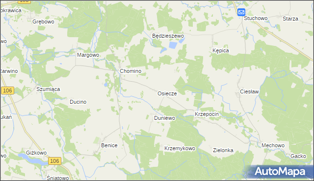 mapa Osiecze gmina Świerzno, Osiecze gmina Świerzno na mapie Targeo