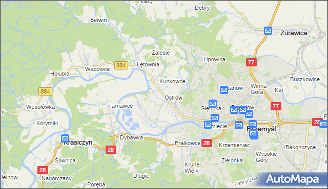 mapa Ostrów gmina Przemyśl, Ostrów gmina Przemyśl na mapie Targeo