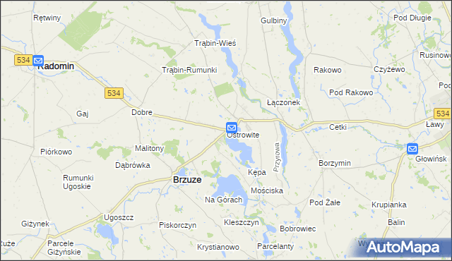 mapa Ostrowite gmina Brzuze, Ostrowite gmina Brzuze na mapie Targeo