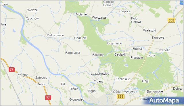 mapa Paluchy, Paluchy na mapie Targeo