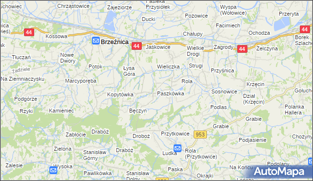 mapa Paszkówka gmina Brzeźnica, Paszkówka gmina Brzeźnica na mapie Targeo