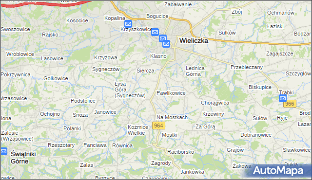 mapa Pawlikowice gmina Wieliczka, Pawlikowice gmina Wieliczka na mapie Targeo